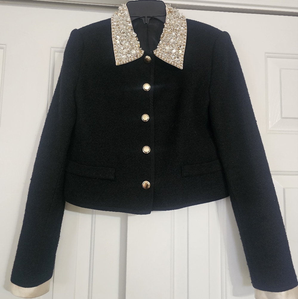 Designer inspired embellished tweed jacket